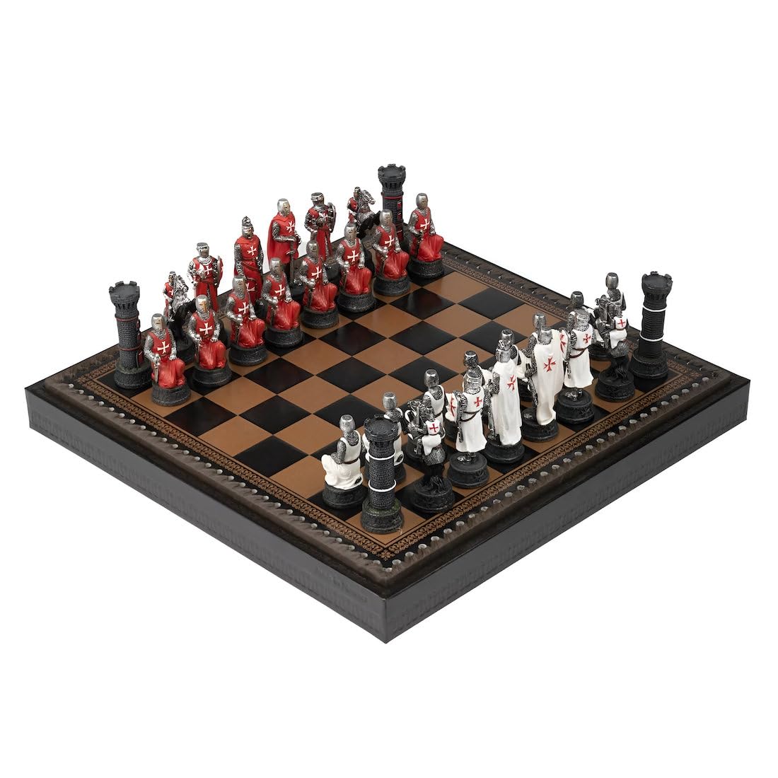 Set Templars + boîte à chessboard en cuir + set de checker