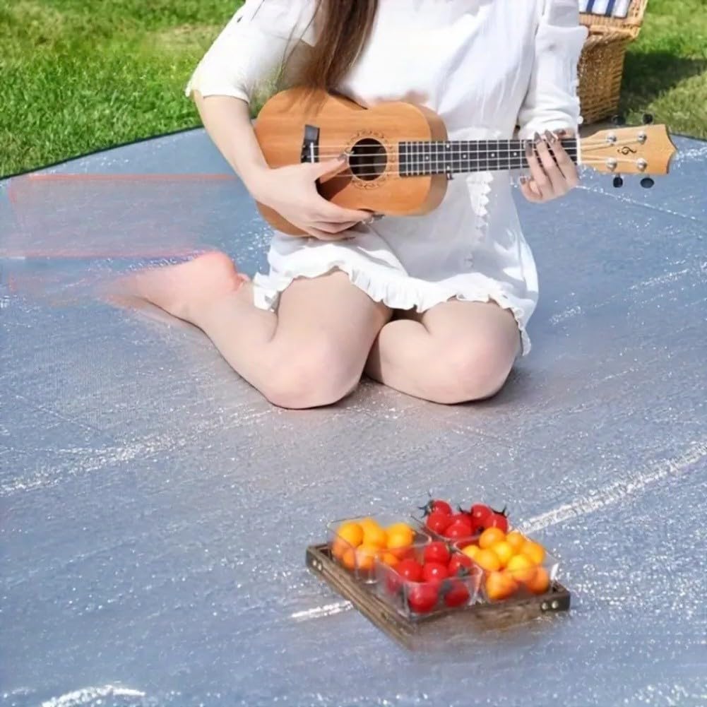 Tapis de pique-nique double face en feuille d'aluminium résistant à l'humidité pour une utilisation en plein air, y compris la cuisine de camping (200 x 200 cm)