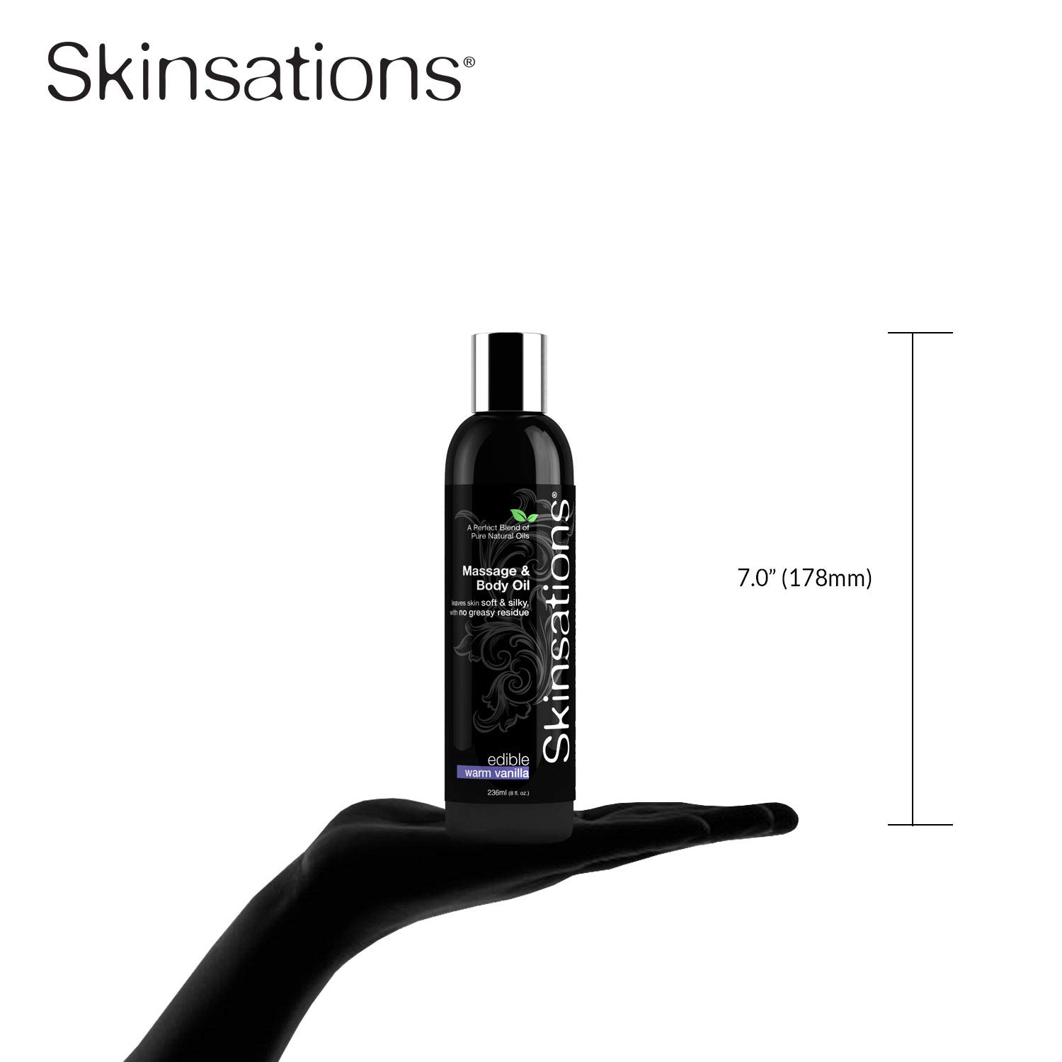 Skinsations - Vanilla Massage Oil - 8oz | Edible Massage Oil Blend with Sweet Almond, Fractionated Coconut, Grape Seed & Jojoba Oils with Natural Vanilla Flavor Extract for Him and Her : Health & Household