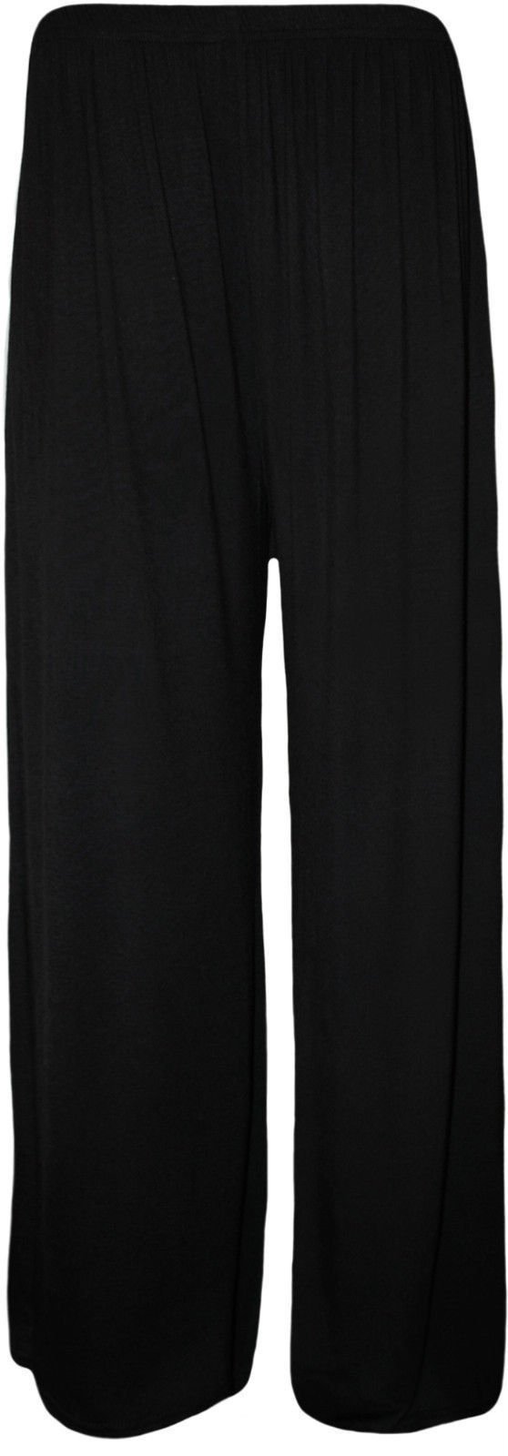 Women's Black Plus Size Plain Palazzo Wide Leg Flared Trousers Pants Uk 8-26 (Xxxl (24-26 Uk), )