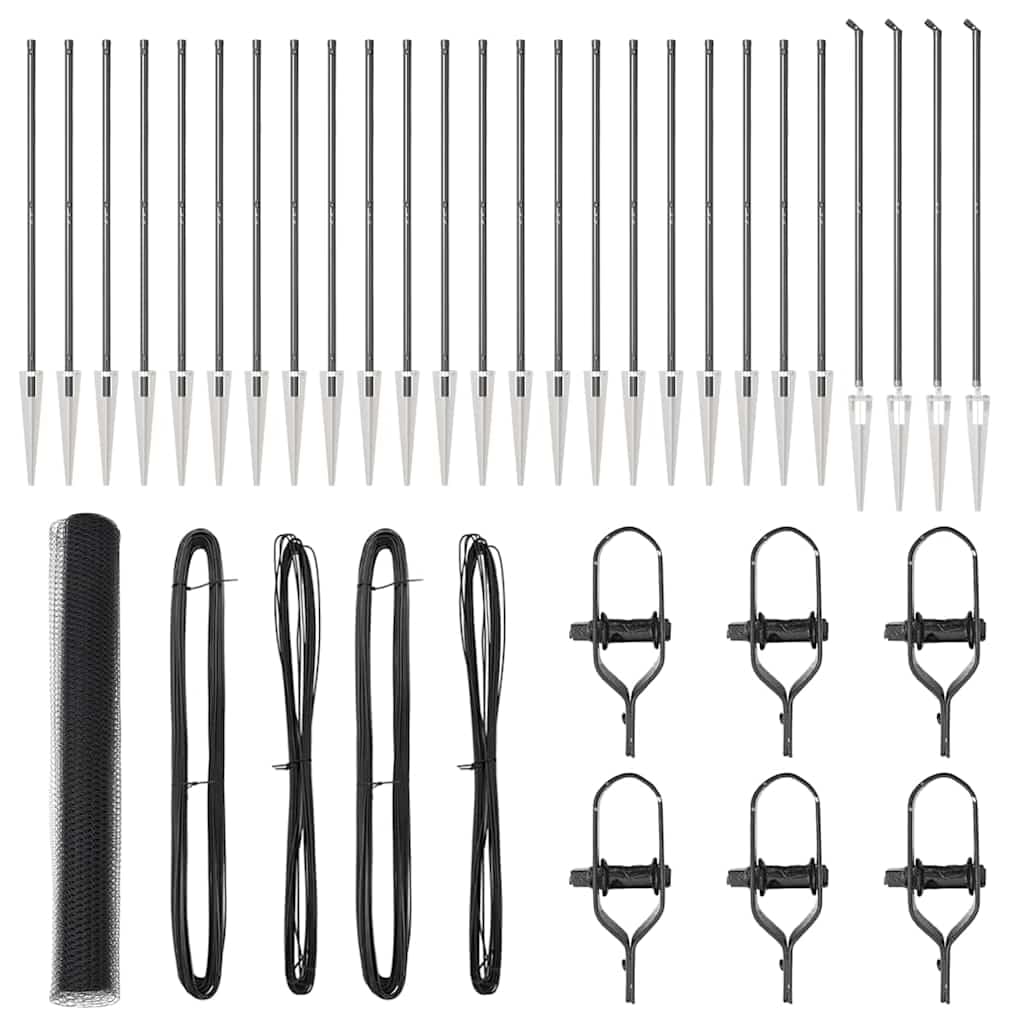 Steel Fence Post Grey 50 x 1.4 m 25 mm Mesh Outdoor Garden Security Barrier Kit with PVC Coating Corrosion Resistant Weather Resistant for Yard Terrace Enclosure Easy Assembly 52 Spikes