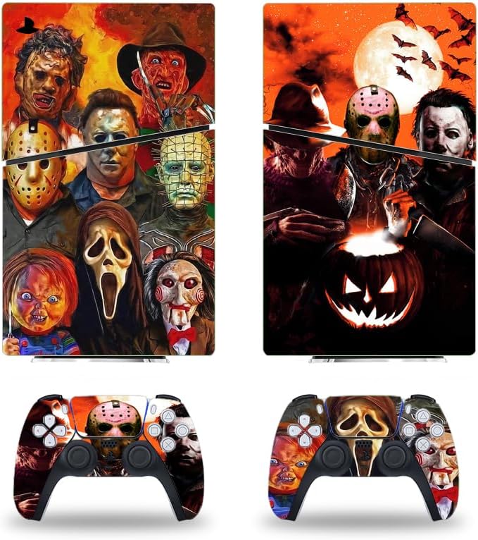 Console Decal Skin Vinyl Sticker Horrors Compatible with PS5 Slim Digital Console Controllers Halloween Horrors image 2