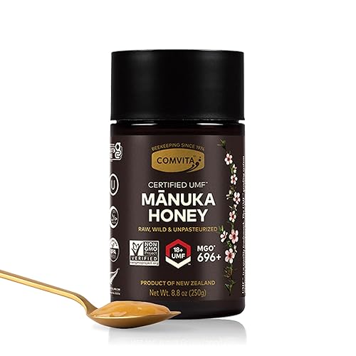 Comvita Miel de Manuka (UMF 18+, MGO 696+) 1 Superalimento de la marca Manuka de Nueva Zelanda para apoyo intestinal e inmunológico crudo, salvaje,