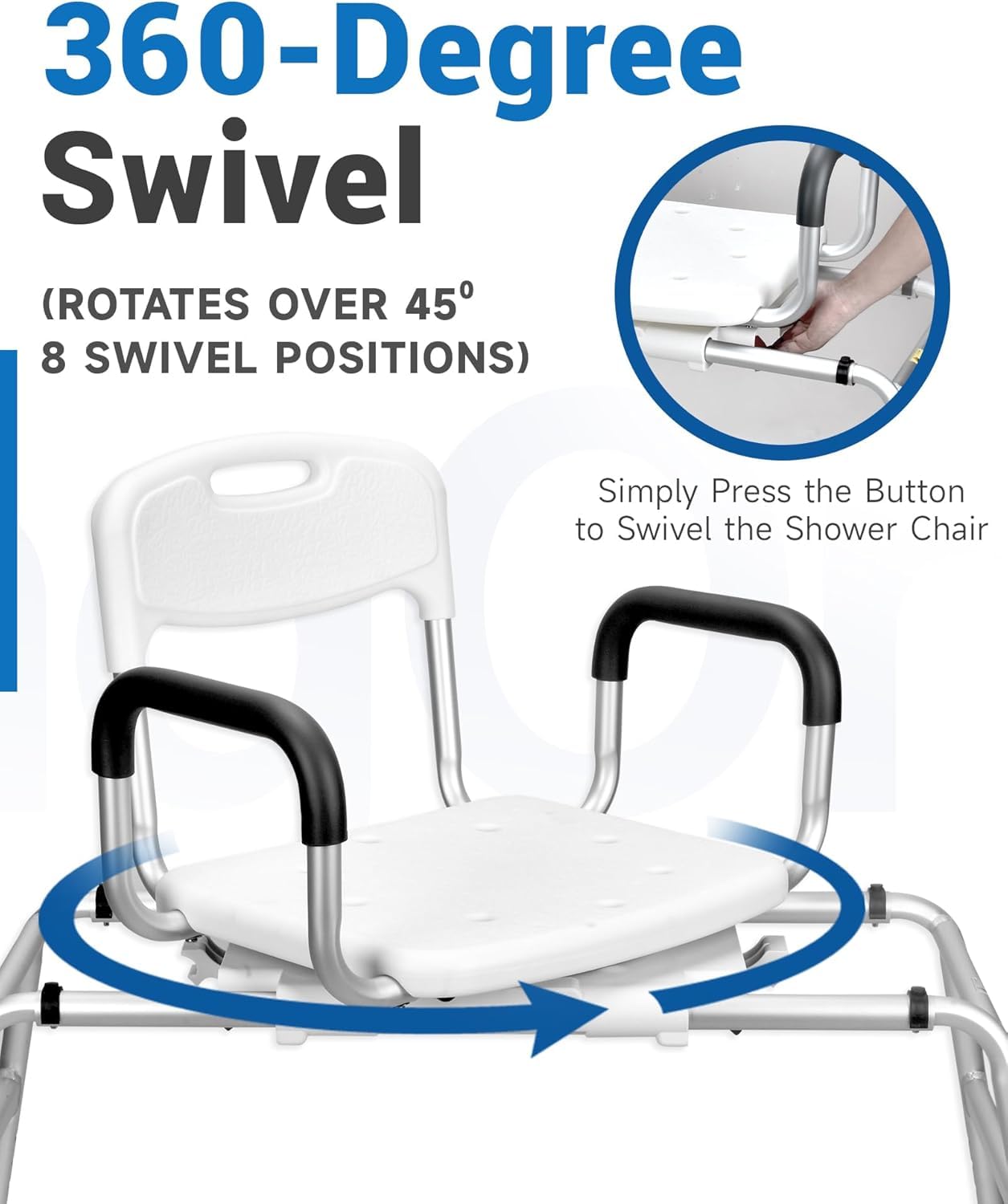 Silla de ducha deslizante giratoria con reposabrazos y respaldo, taburete de baño antideslizante para ancianos, silla de baño segura y cómoda