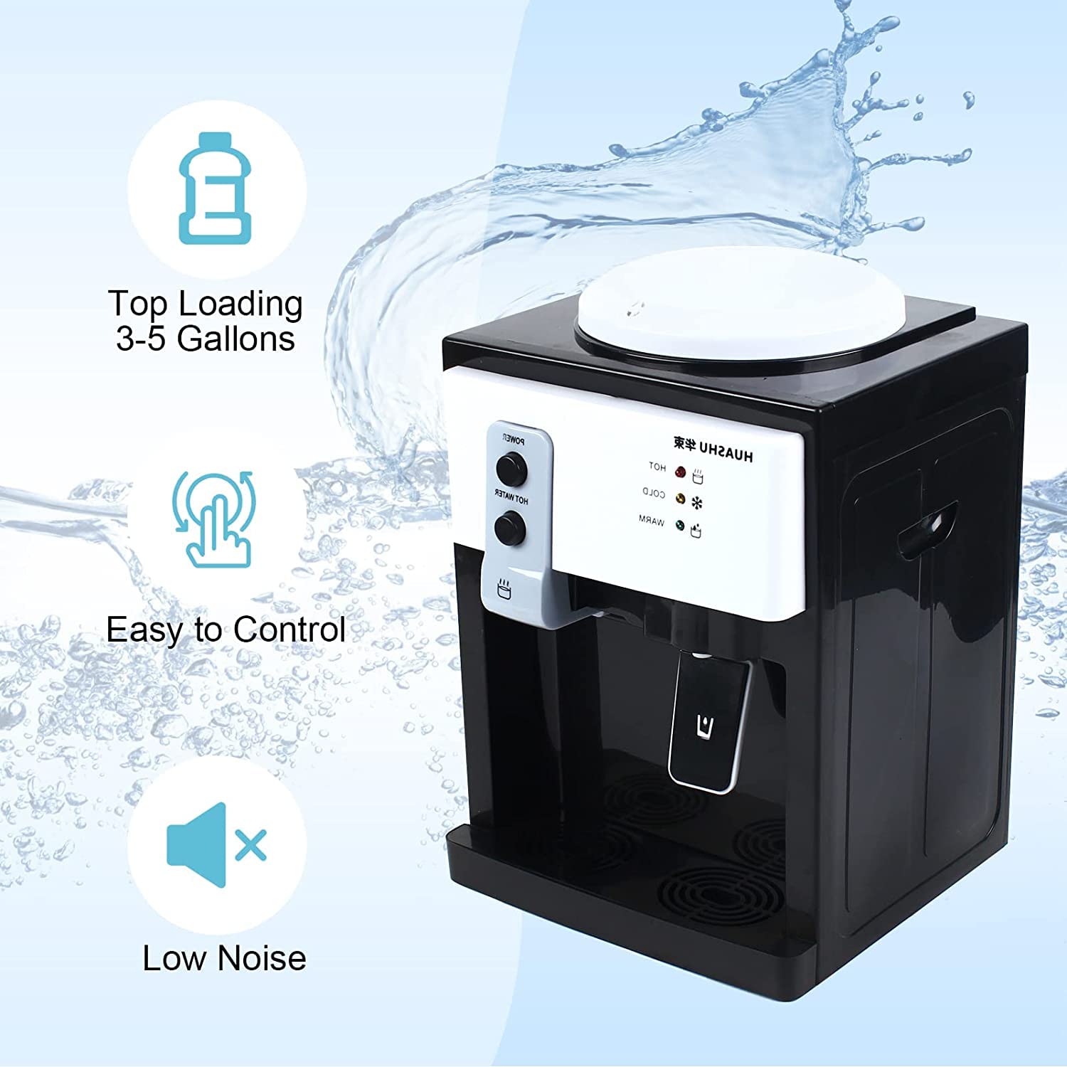 SHIOUCY Top Loading Water Cooler Dispenser - Desktop Electric Hot and Cold Dispenser,3 Temperature Settings Boiling Water, Normal Water (46-59 Degree F) for 1 to 5 Gallon Bottles, White