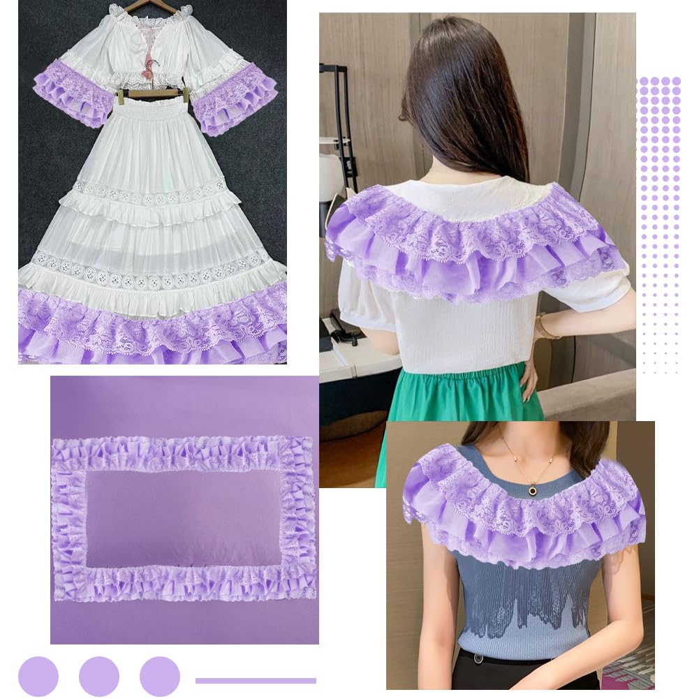 GORGECRAFT Double Ruffle Chiffon Trim - 3 Yards Black Pleated Lace Border For Sewing & Crafts