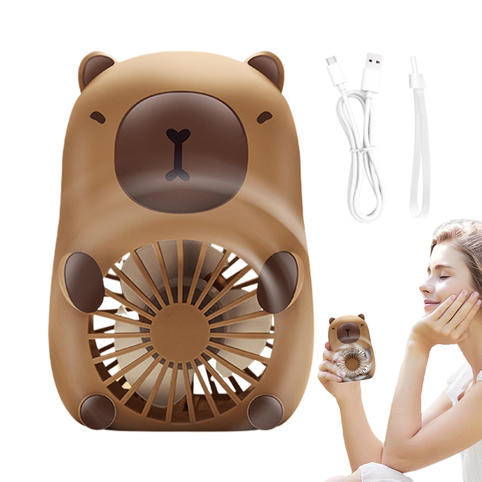 Éventail d'animaux, ventilateur à main, Fans de Capybara manuels mignons, Refroidisseur de nourriture à 3 vites
