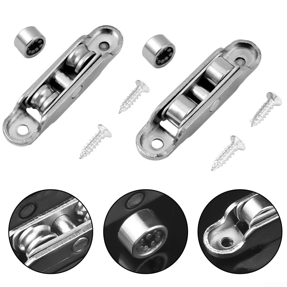 Lot de 4 rouleaux de porte coulissante en acier inoxydable avec 77 roues plates pour cadres à battants en aluminium, conçus pour un glissement fluide et des applications faciles (A)