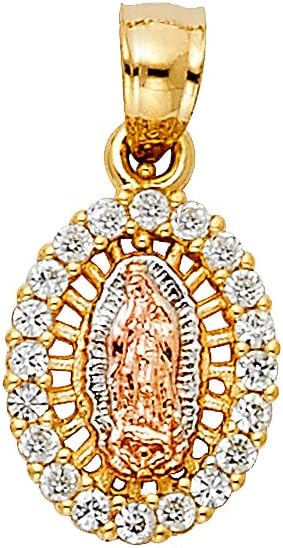 TGDJ 14K Yellow Gold Our Lady of Guadalupe Cubic Zirconia CZ Charm Pendant with 1.5mm Valentino Chain Necklace for Women | 14K Gold Necklace Chain with Pendant for Men | Jewelry Gift Box