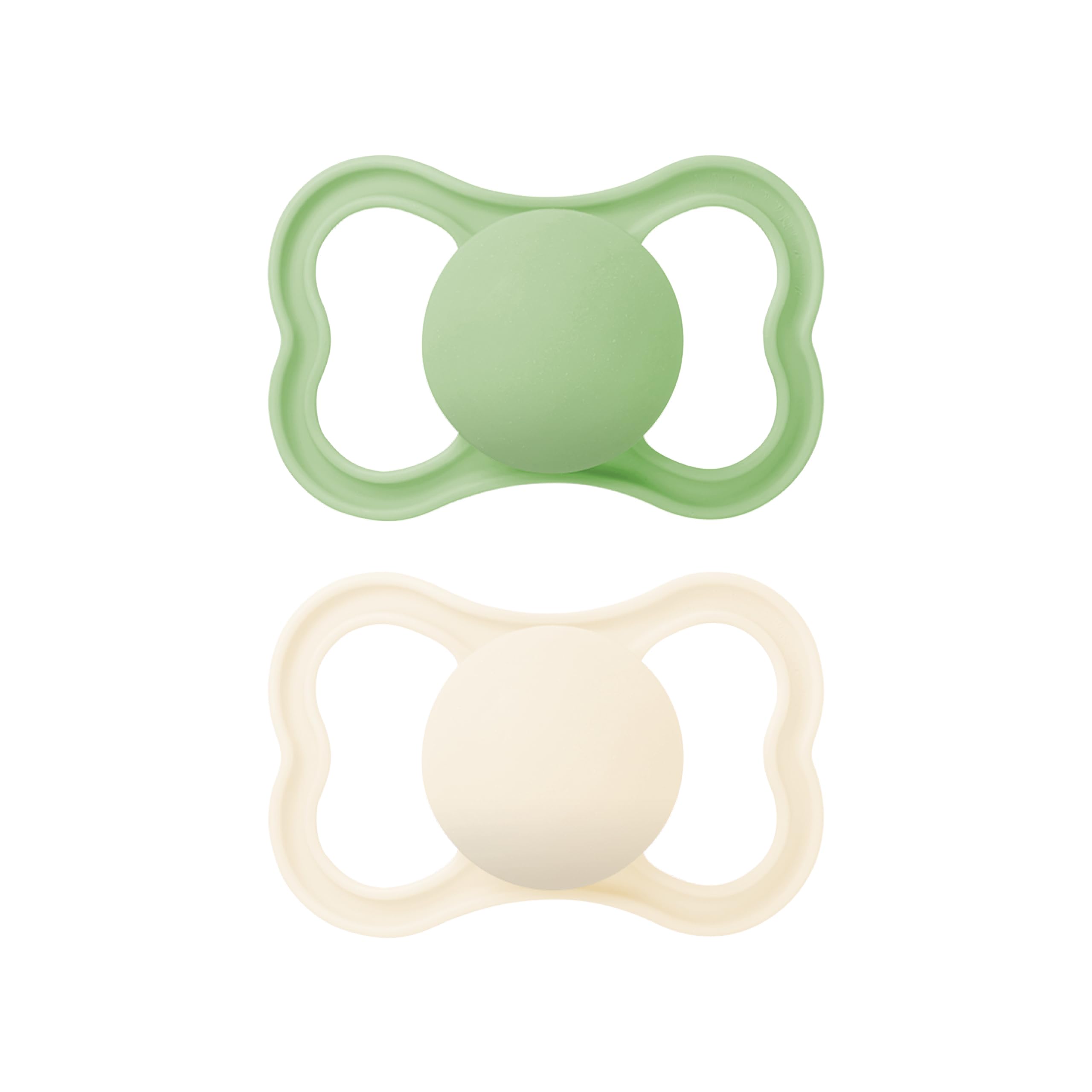 MAM Air Succhietto 6-16 Mesi (Set da 2), Ciuccio MAM 6-16 mesi per pelli sensibili e delicate, Kit 2 accessori neonato con tettarella in caucciù naturale e porta ciuccio sterilizzatore, Crema/Verde