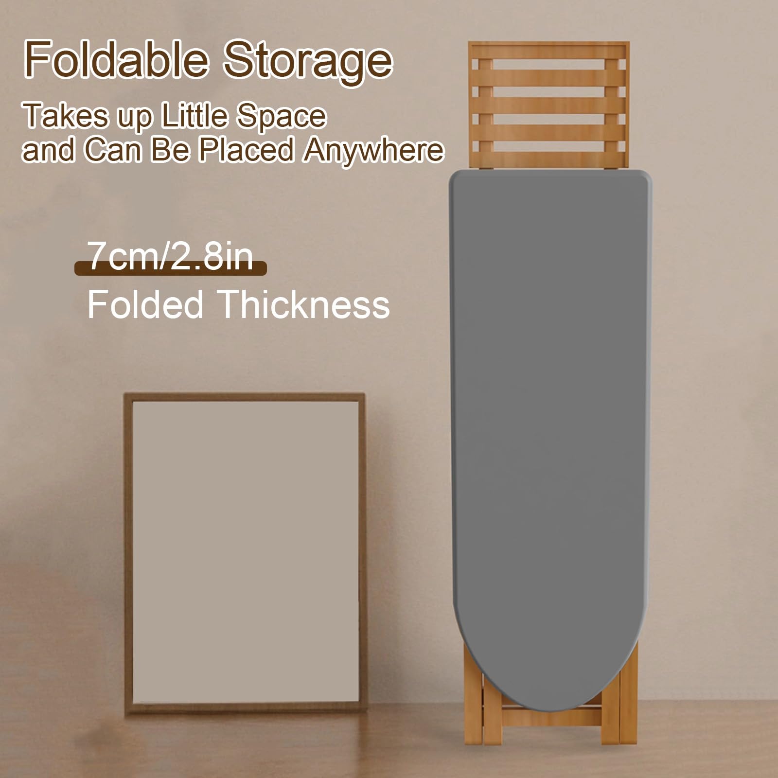 Tabla de Planchar Madera Resistente, Mesa Planchar Plegable con Soporte de Hierro para el Hogar y el Lavadero, Ajustable en 3 Alturas