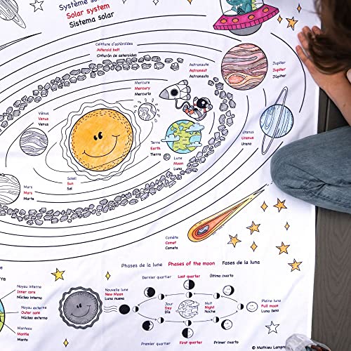 Bimoo Planets Coloring Tablecloth For Kids - Washable & Reusable Coloring Fabric - Ideal For Birthday Party - Coloring Activity For Children & Adults - Size 45”X45” - Giant Coloring Pages #TOP4