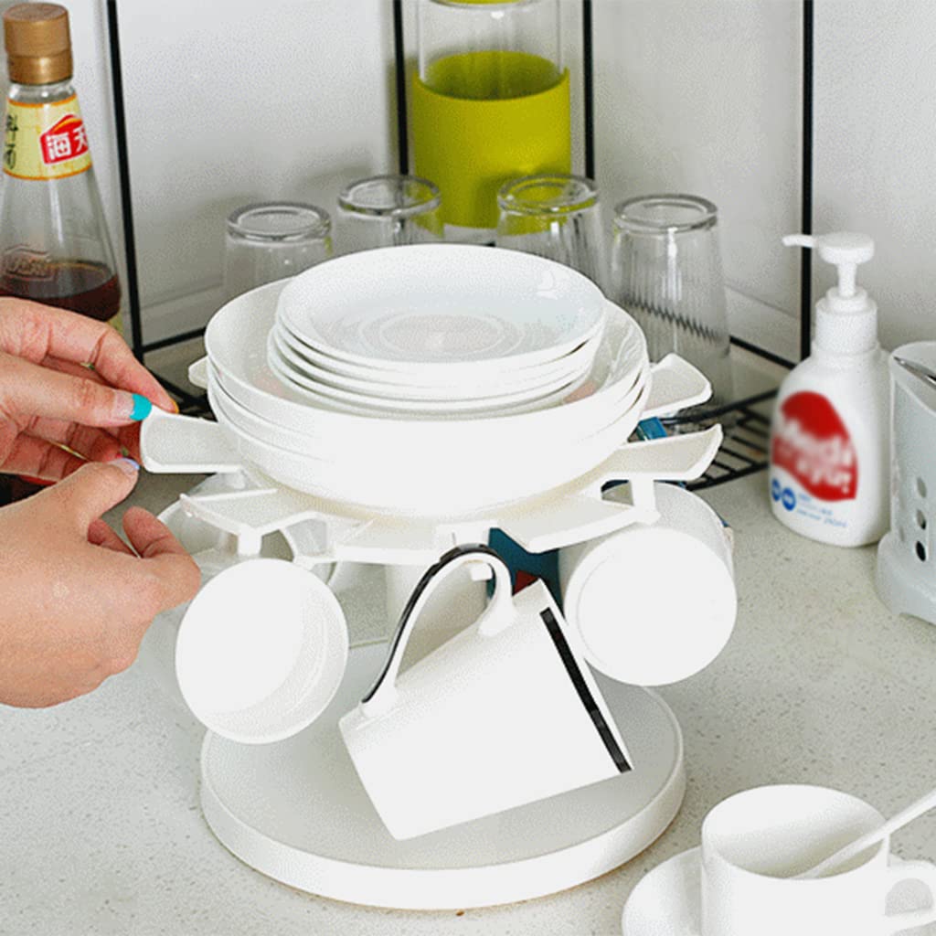 LFIEVO Plastic Rotating Turntable Coffee Cup Rack Stand Can Store 9 Cups at The Same Time Mug Holder Tree Dishes Organizer for Kitchen Counter Cabinet Table Bar