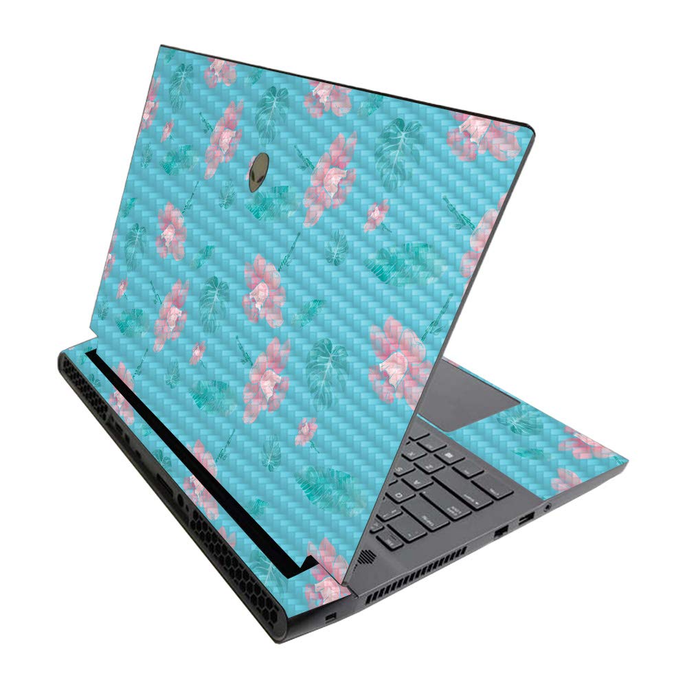 MightySkins Carbon Fiber Skin for Alienware M17 R3 (2020) & M17 R4 (2021) - Water Flowers | Durable Textured Carbon Fiber Finish | Easy to Apply | Made in The USA