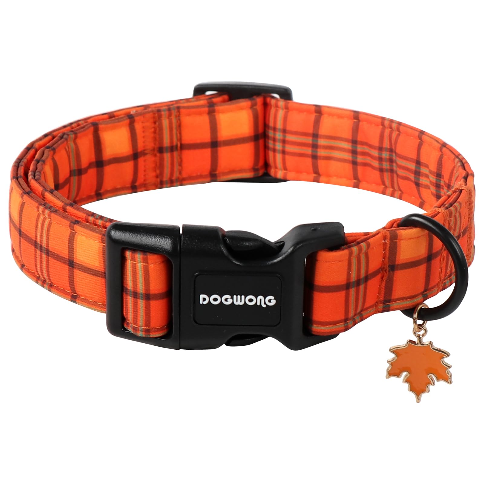 DOGWONG Fall Orange Plaid Dog Collar- Cute Designer Fall Checkered Dog Collars Adjustable Halloween Dog Collar for Small Medium Large Dogs XS