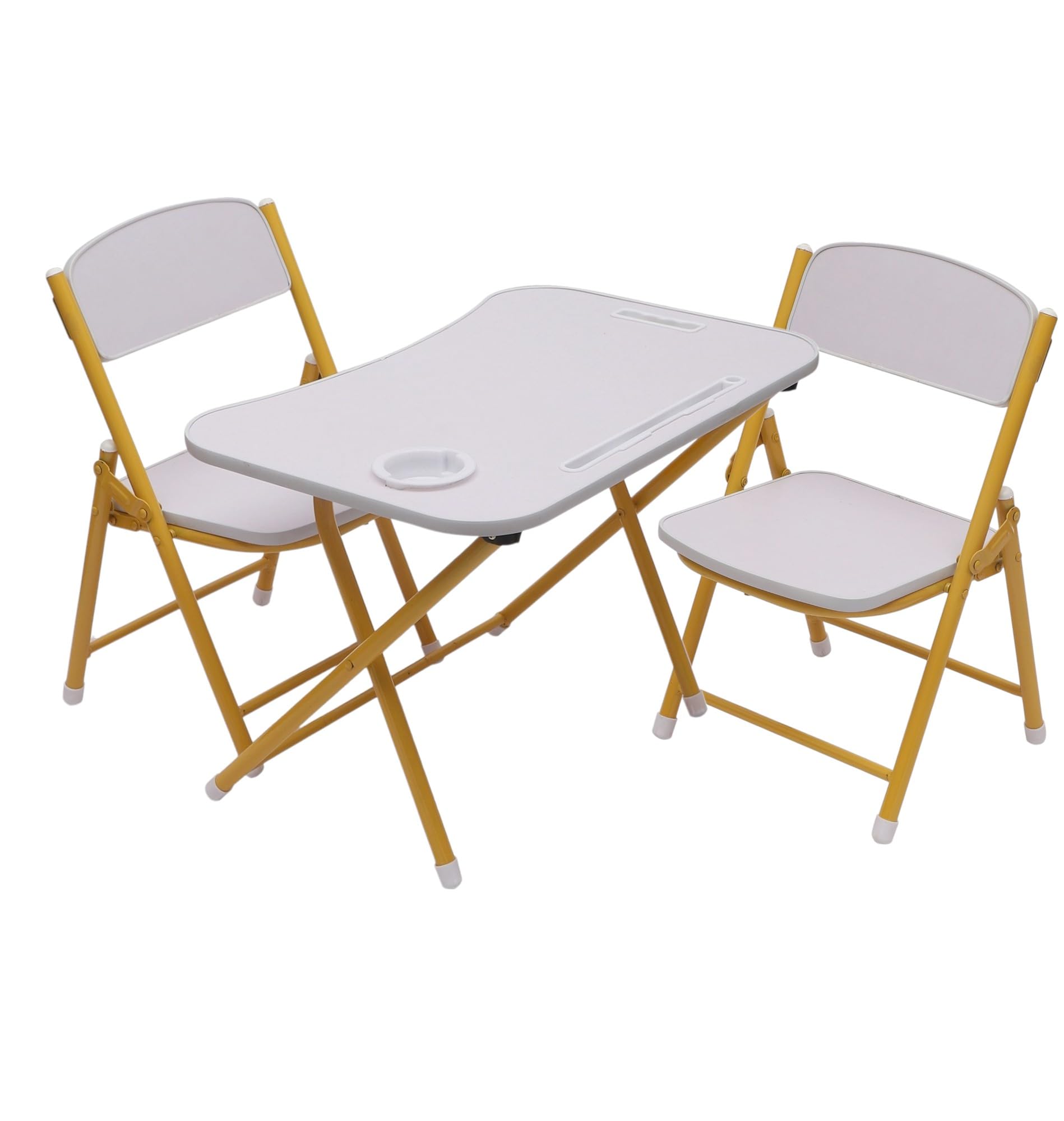 The Tickle Toe Kids Foldable Table and Chair Set (2-5 Years) - 1 Table + 2 Chairs, MDF with Metal Frame, Made in India, Table: 59L X 39W X 44H Cm; Chair: 28L X 28W X 54H Cm, Age 2-5 Years, White