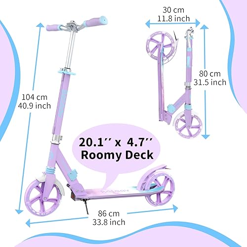 Miniatura 7 de BELEEV V8 Scooters para niños a partir de 6 años con cubierta iluminada, scooter plegable de 2 ruedas para adultos y adolescentes, 4 de altura