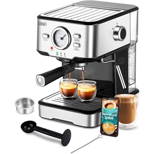 Gevi Espresso Machine 15 Bar Pump Pressure, Cappuccino Coffee Maker with Milk Foaming Steam Wand for Latte, Mocha, Cappuccino, 1.5L Water Tank