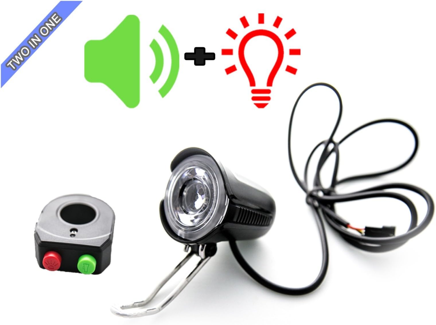 Electric Bicycle 2 in 1 Head Light & Electric Horn for Electric Bike EBikes and Electric Scooter V36