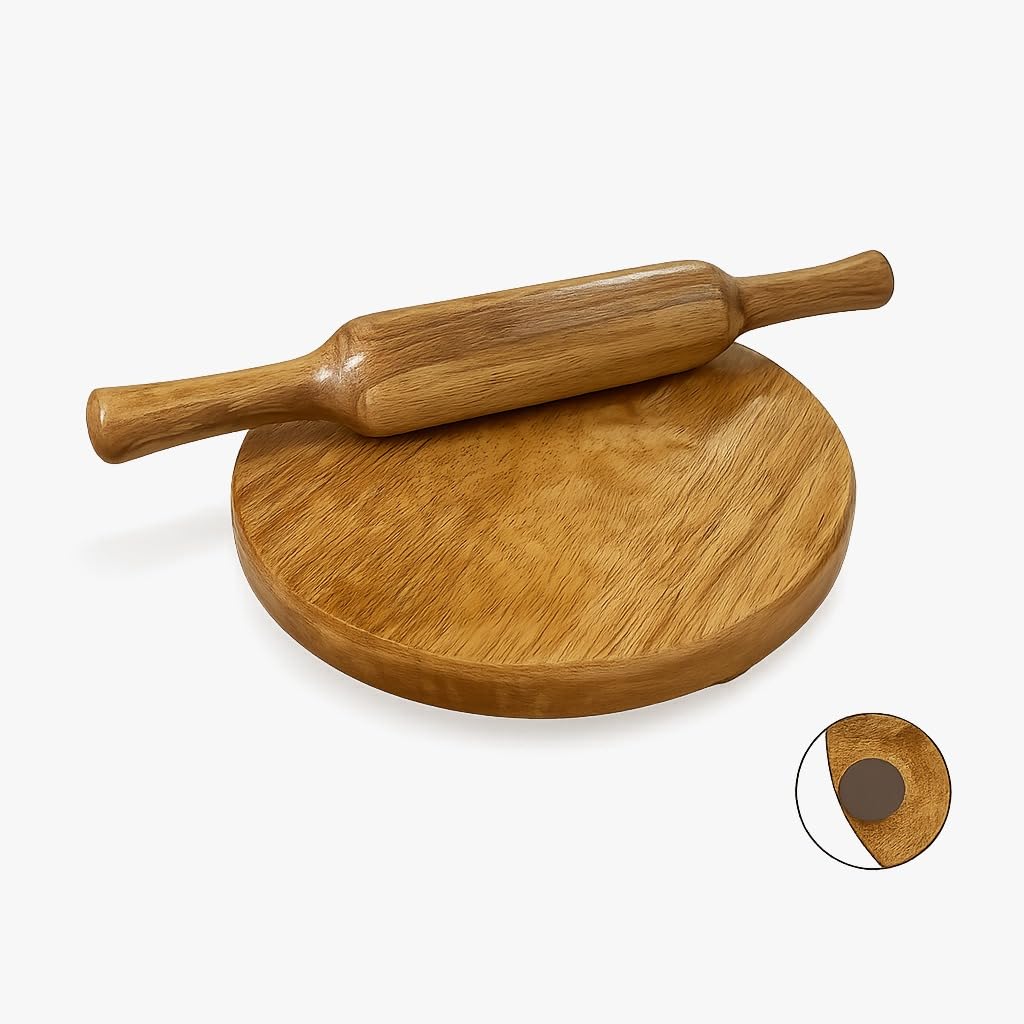 Kitchen Expert Chapati Board and Roller | Chakla Belan for Kitchen | Rolling Pin and Board | Wooden Chakla Belan Set | Chapati Roller