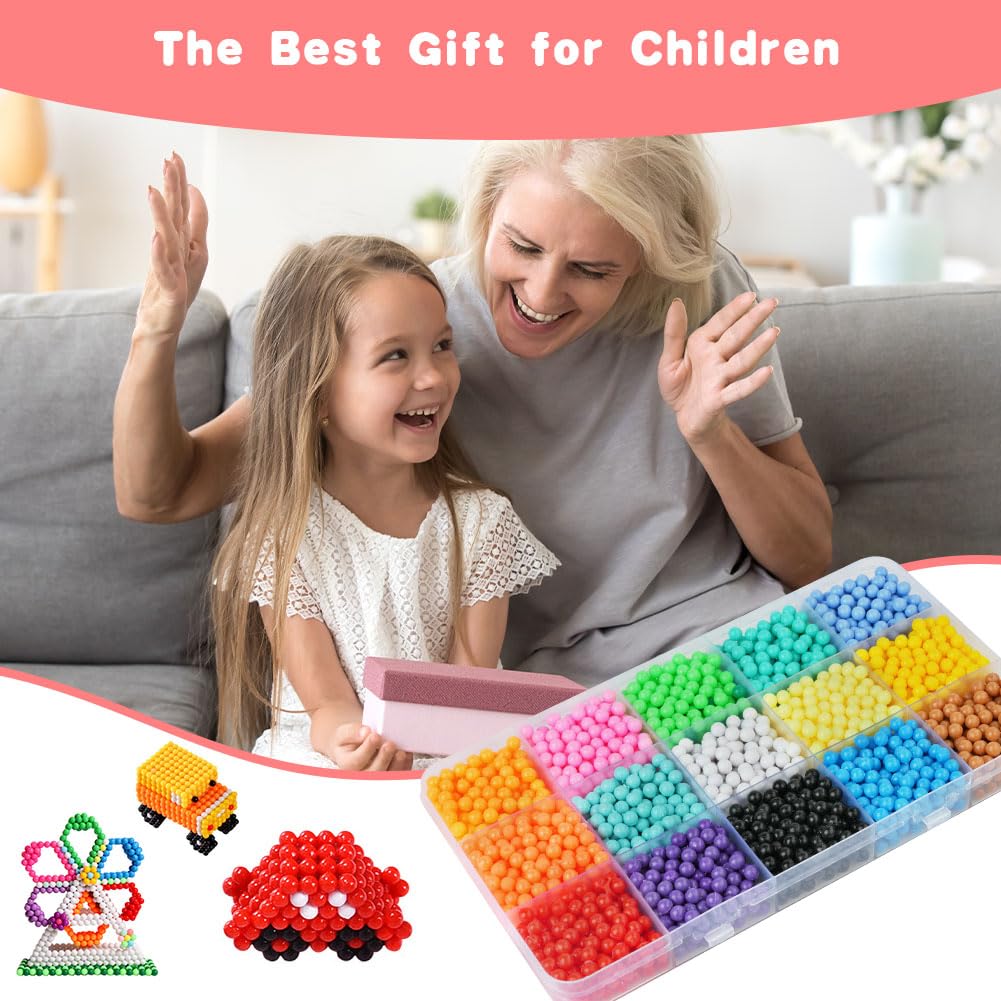AUAUY Zestaw koralików z bezpiecznikiem wodnym, 1500 szt., 15 kolorów, nietoksyczne magiczne koraliki dla dzieci, do samodzielnego napełniania, puzzle do samodzielnego wykonania, zabawki edukacyjne