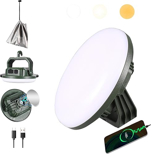 Miniatura 12 de VAVOFO Linterna LED de camping de 30 W y 3000 lm, recargable, 3 modos de iluminación, banco de energía de 7200 mAh, linterna impermeable IP65, luz