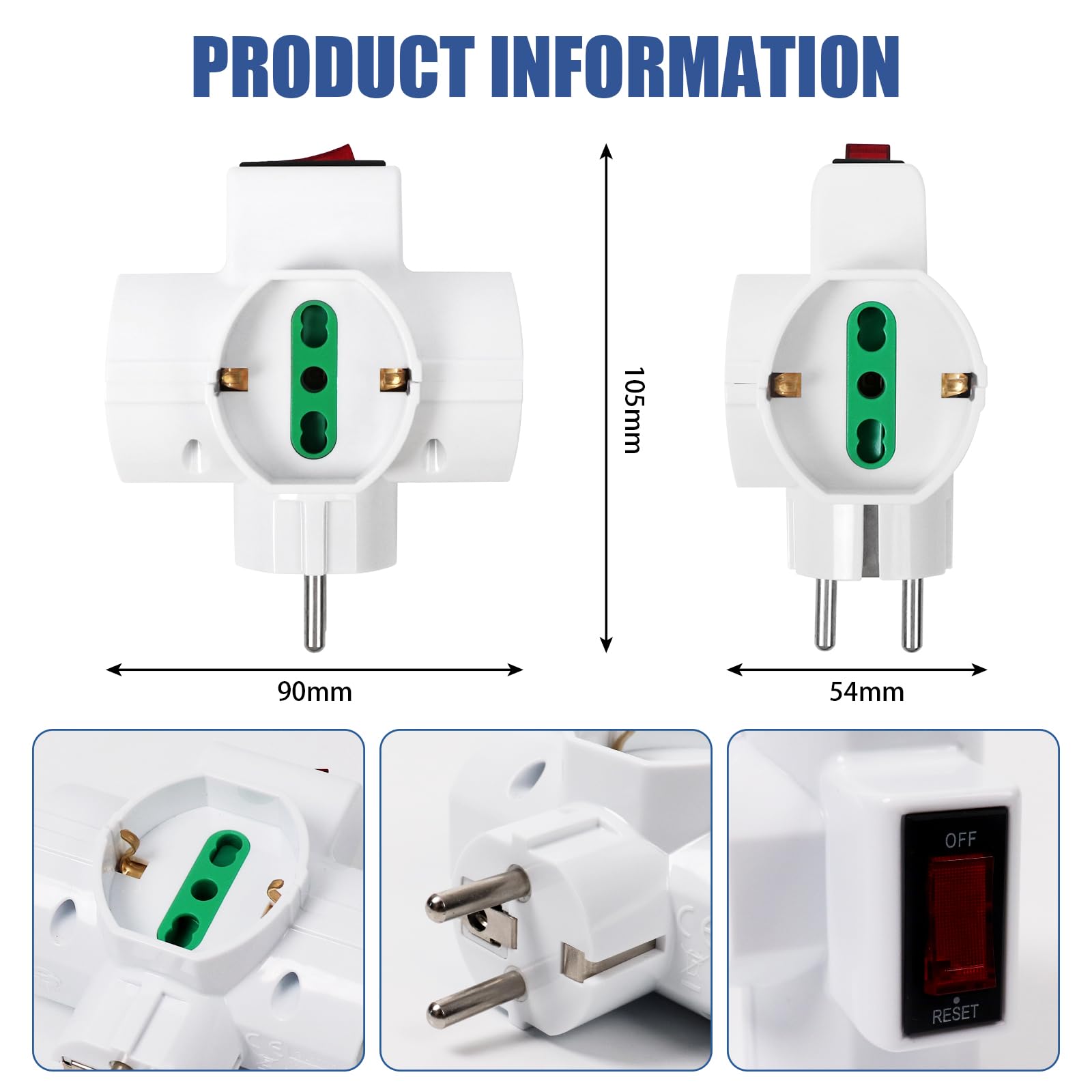 Adattatore Elettrico Multiplo Verticale - 3 Prese Con Protezione Bambini - Spina Schuko Per Standard Italiano E Tedesco - Foto 10