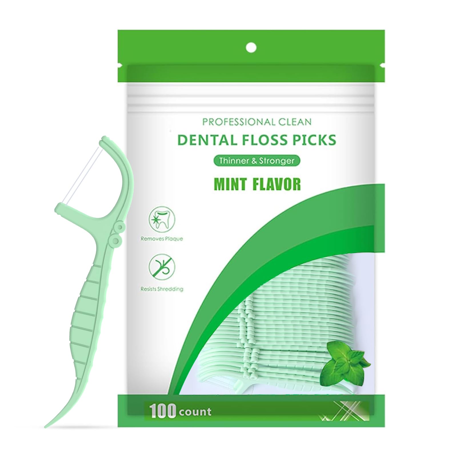 Mint Dental Flossers 100 Count Mint Flavor Unbreakable Shred-Resistant Floss Picks Flossers for Adults Portable Toothpicks Sticks Effective
