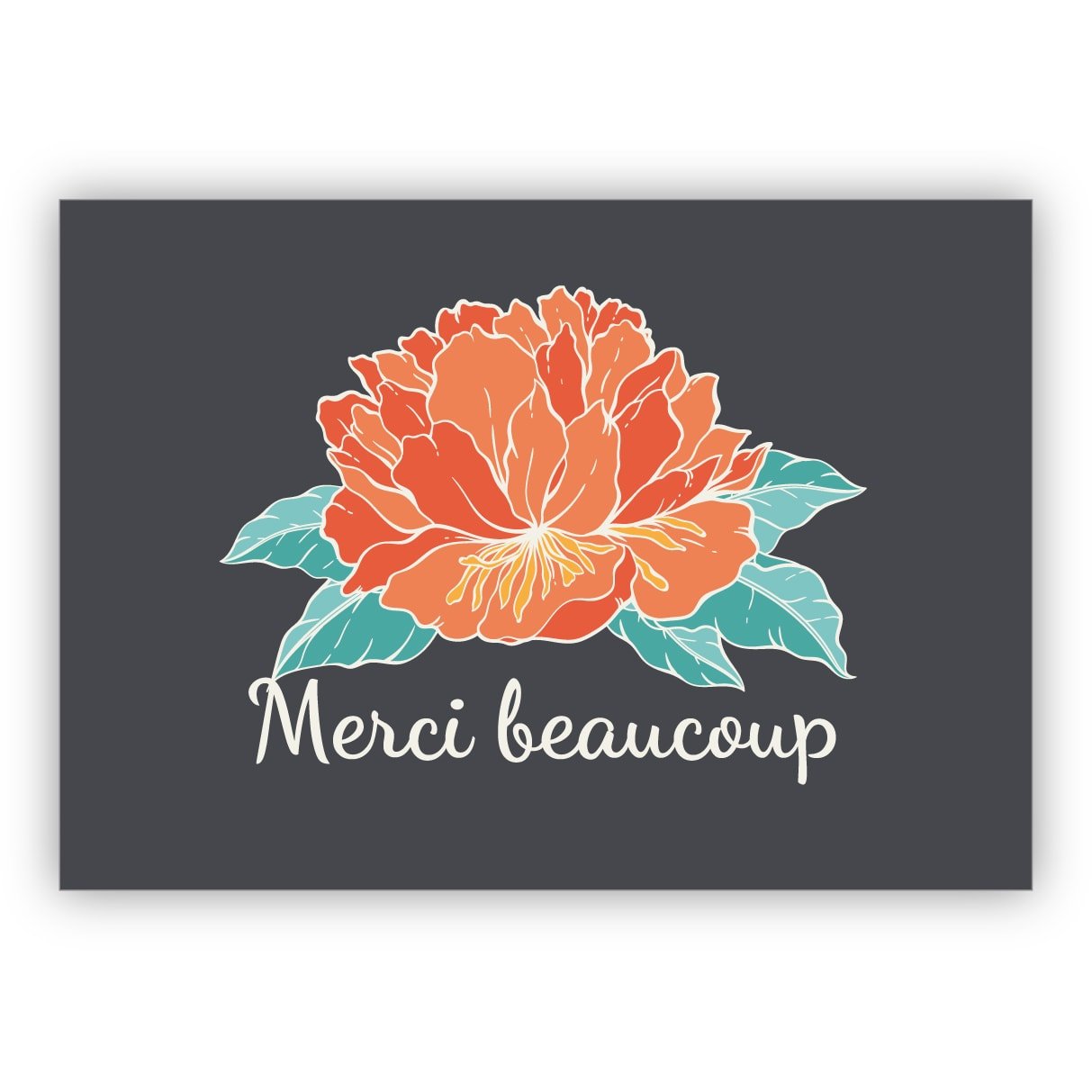 Kartenkaufrausch 16 Stück Elegante französische Blumen Dankeskarte mit Hibiskus Blüte, edles grau: Merci beaucoup • tolle Grusskarte im Set mit Umschlägen in Premium Qualität um Danke zu sagen
