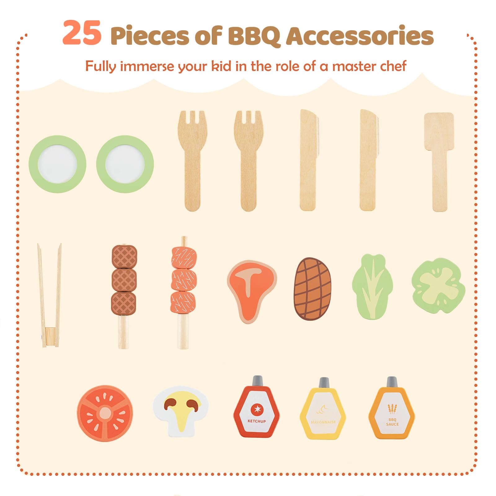 HOMASIS Matschküche Kinder Outdoor, Kinderküche mit BBQ-Grill Tafel Waschbecken Spüle, Spielküche mit 27 Zubehör, Spielzeugküche aus Tannenholz, Gartenküche Outdoorküche für Kinder ab 3 Jahren, Natur