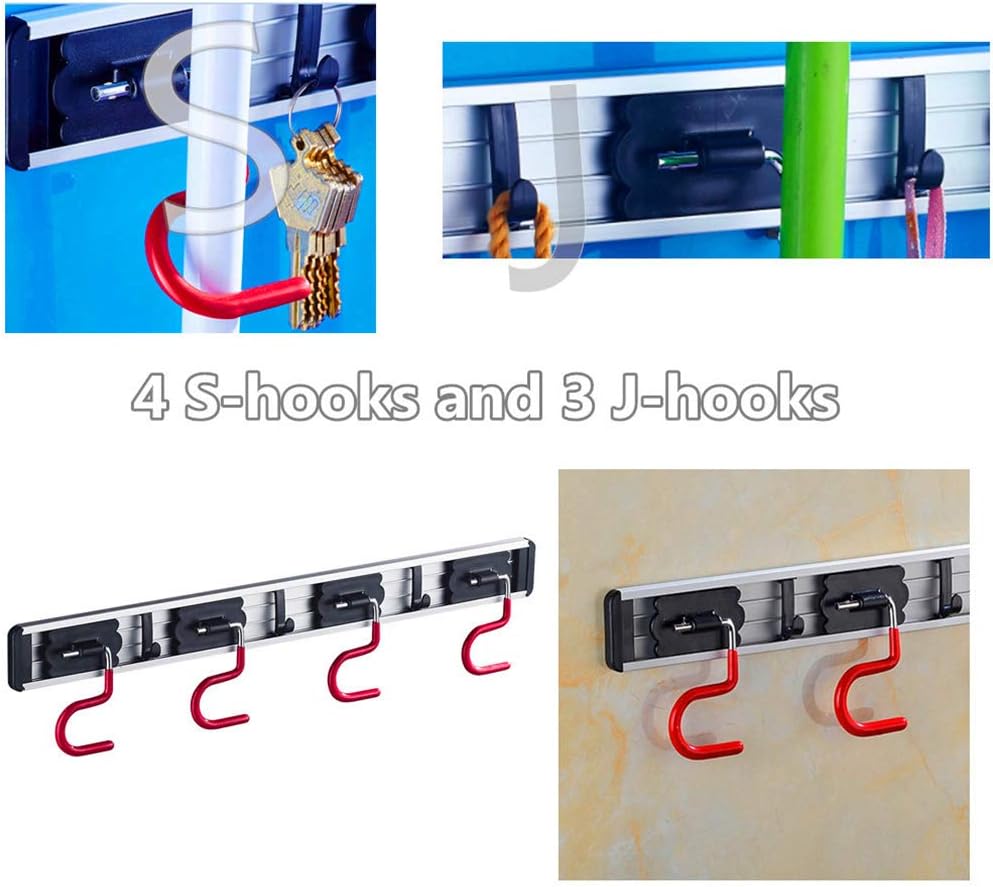 One-Day Sale: Up to 80% Off Cavoli Mop Broom Holder Wall Mounted S Type,Garage Storage Holds Up to 7 Tools and Over 50 pounds 17.5 Inches,Base Made by Aluminum Metal (4 Positions and 3 Hooks)