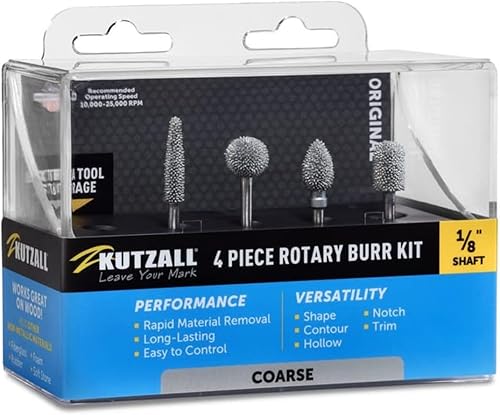 Vista 11 de Kutzall Kit de 4 fresas rotativas – eje de 1⁄8 pulgadas, muy grueso, brocas de tallado de madera para Dremel, Foredom, Ryobi, DeWalt, Milwaukee