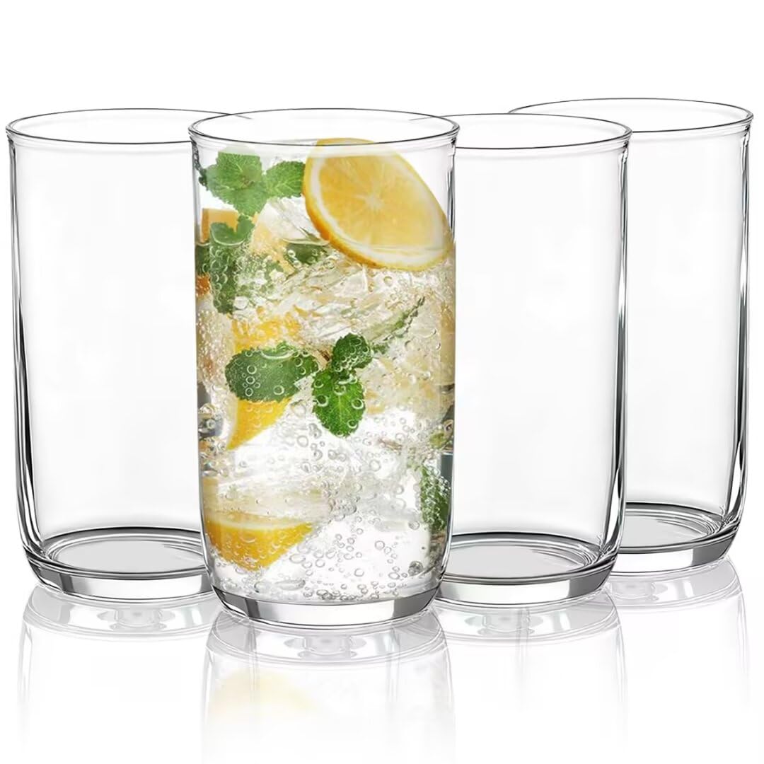Berglander Highball Glasses Set 4pc, 14 oz Tall PET Clear Plastic Drinking Collins Glasses, Reusable Water Glass Cups, Bar Glassware Tumbler for Beverage, Beer, Juice, Milk, Mojito, Cold Drink