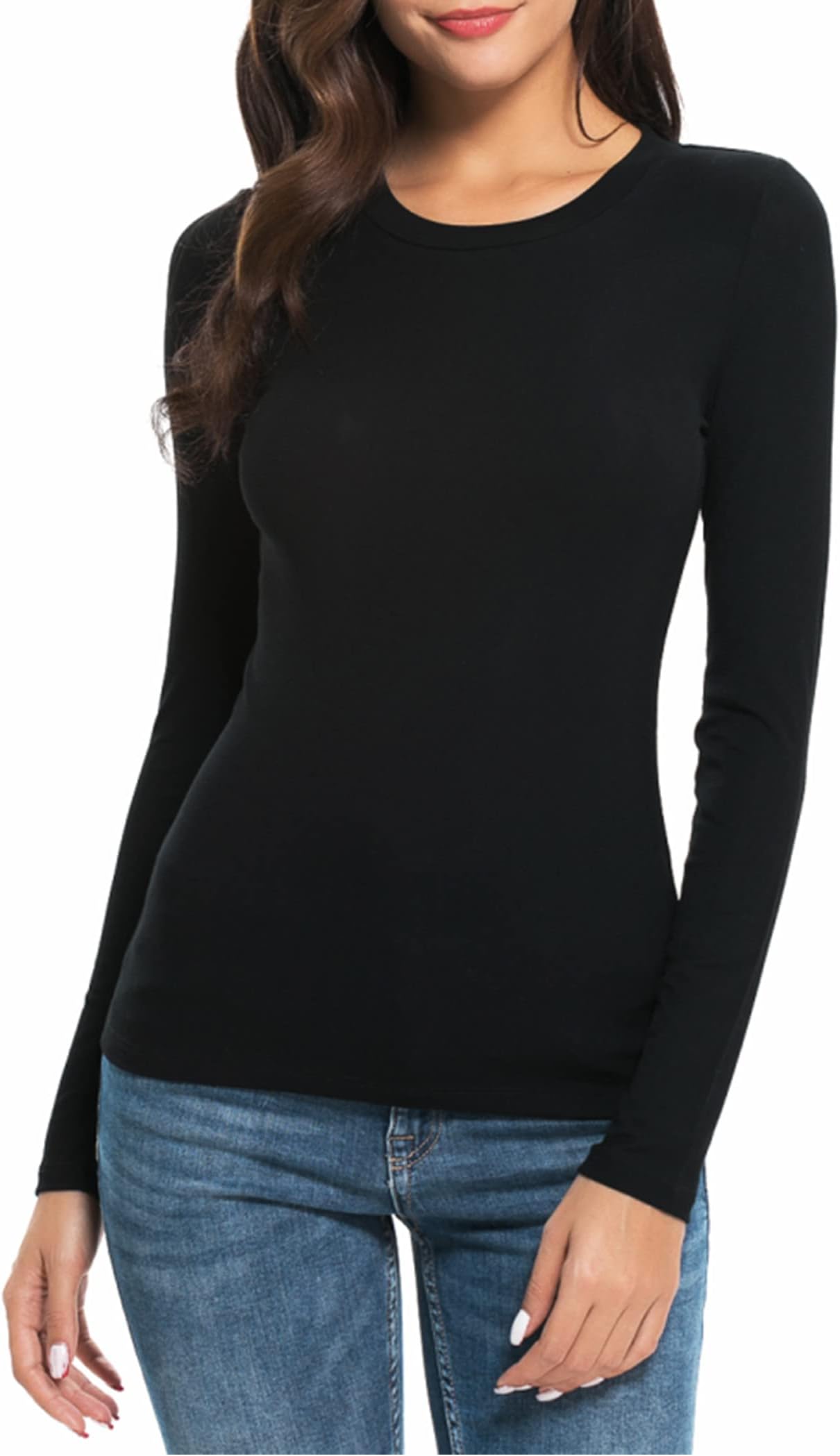 NaspereeWomen Long Sleeve Crew Neck/Scoop V Neck Rayon Slim Fit Stretchy Layer T Shirts Tops