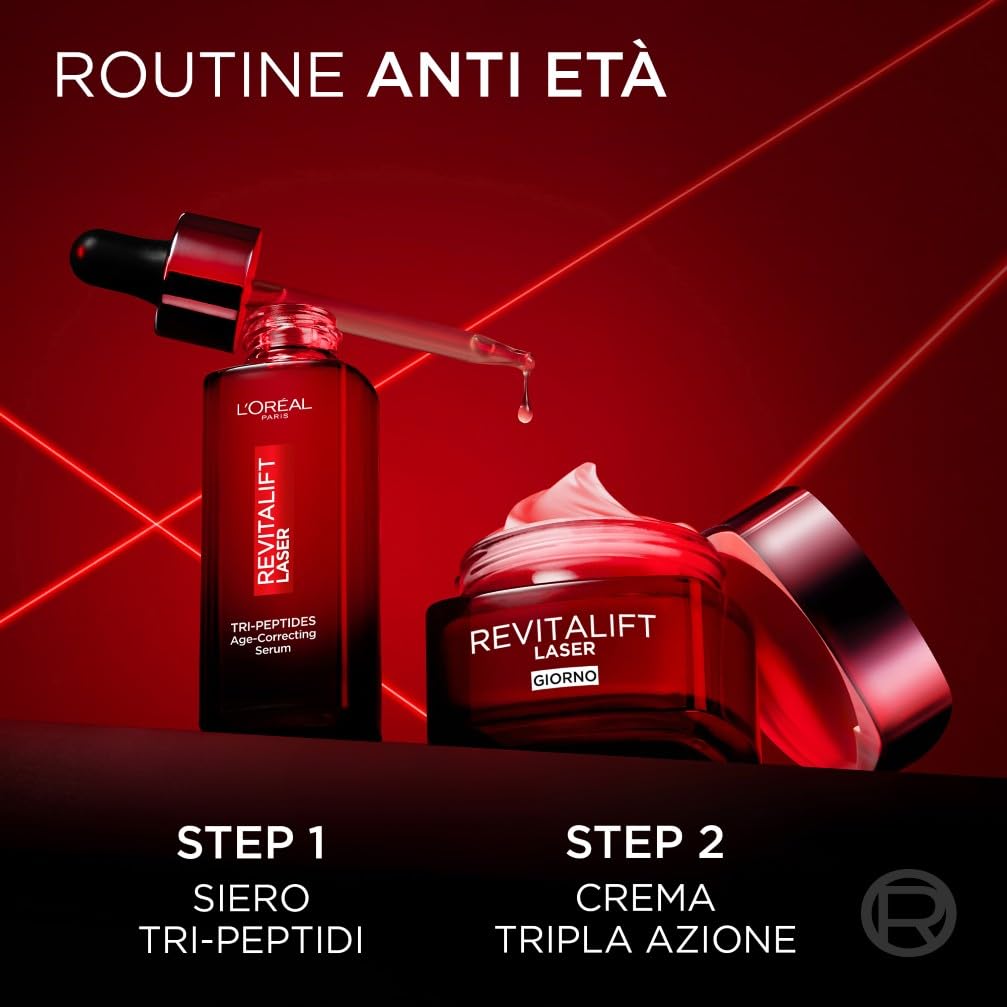 L'Oréal Paris Crema Viso Giorno Revitalift Laser, Per Tutti i Tipi di Pelle, Azione Antirughe e Anti-Età, Pelle più Soda e Tonica, Con Acido Ialuronico, Vitamina C e Pro-Retinolo, 50 ml