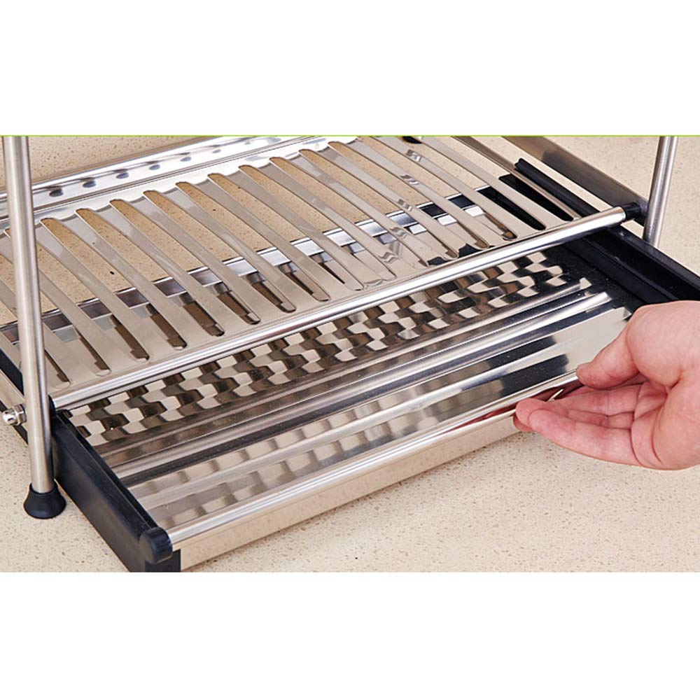 Escurridor de platos grande de 2 niveles para encimera de cocina, estante organizador de acero inoxidable con soporte para utensilios