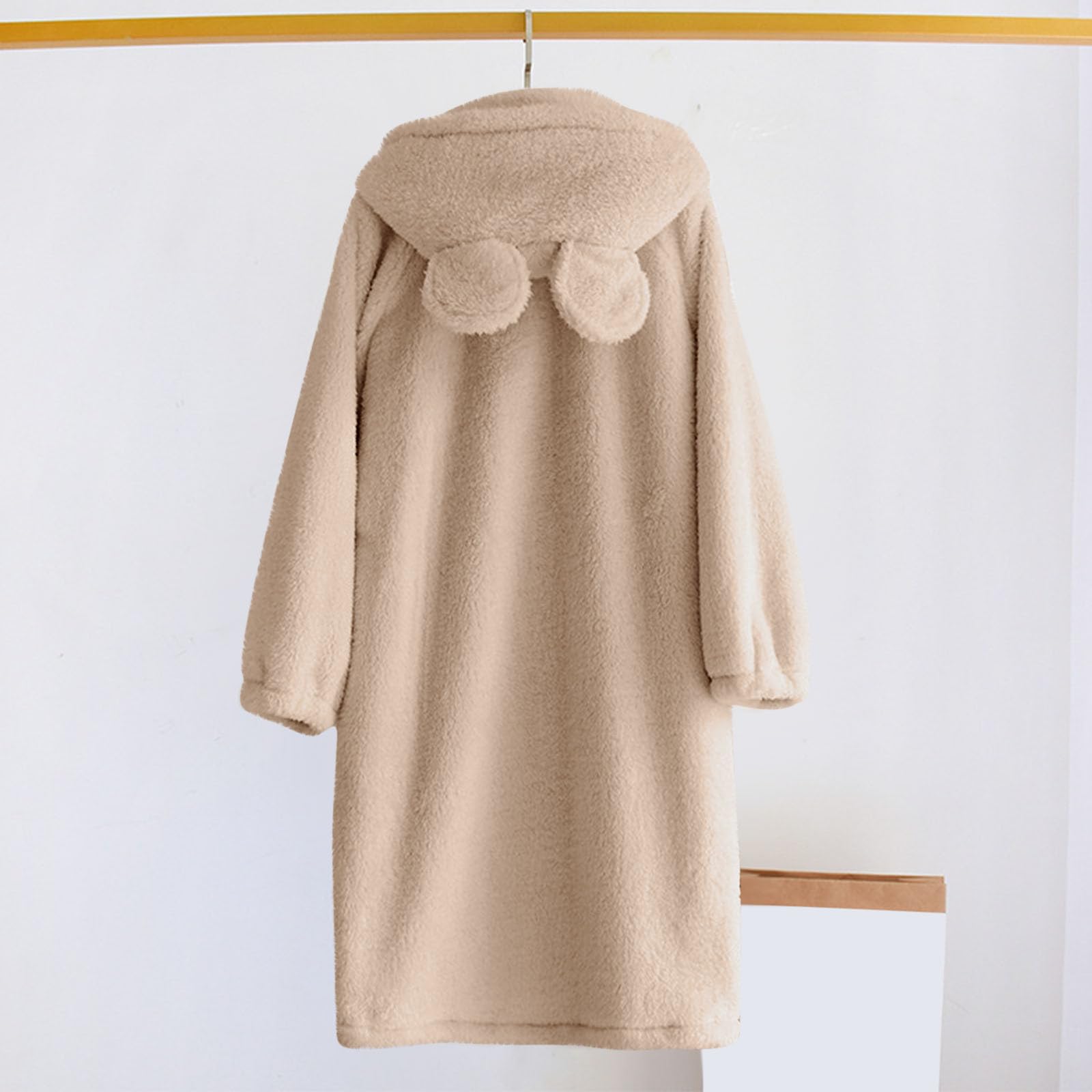 HAOLEI Bata Mujer Invierno,Albornoz de Rizo con Capucha para Mujer Bata Larga de Forro Polar de Doble Cara Casual Sueltos Batas Manga Larga con Bolsillos Suaves y Cómodos Camisón de Franela
