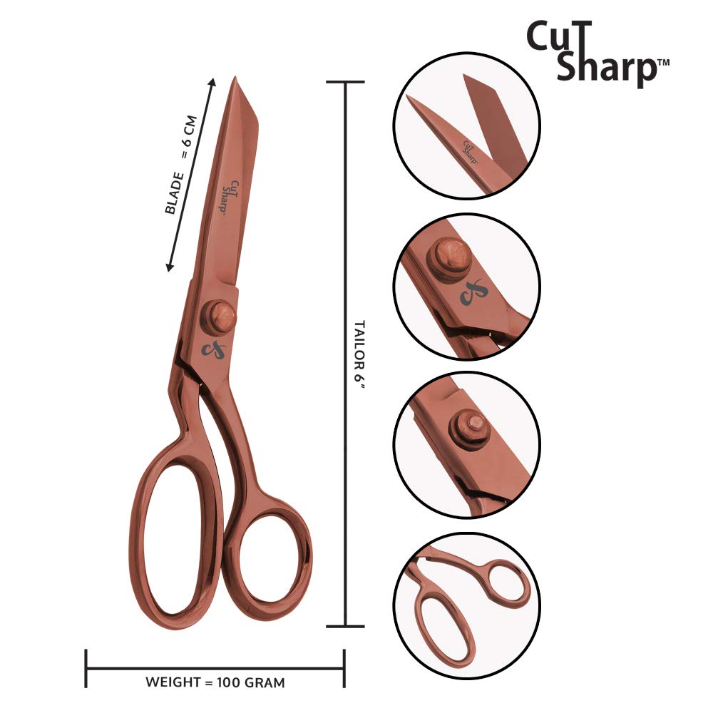 Cut Sharp Tailor Scissors Heavy-Duty Stainless Steel Tailor Scissors (Rose Gold Titanium, 6")