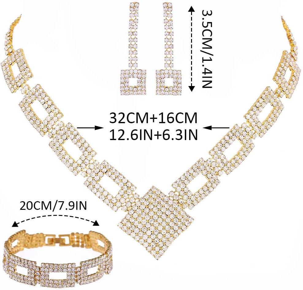 Aukmla Bridal Wedding Jewelry Sets Rhinestone Necklace Earrings Bracelet Set Prom Formal Jewelry for Women - Image 7