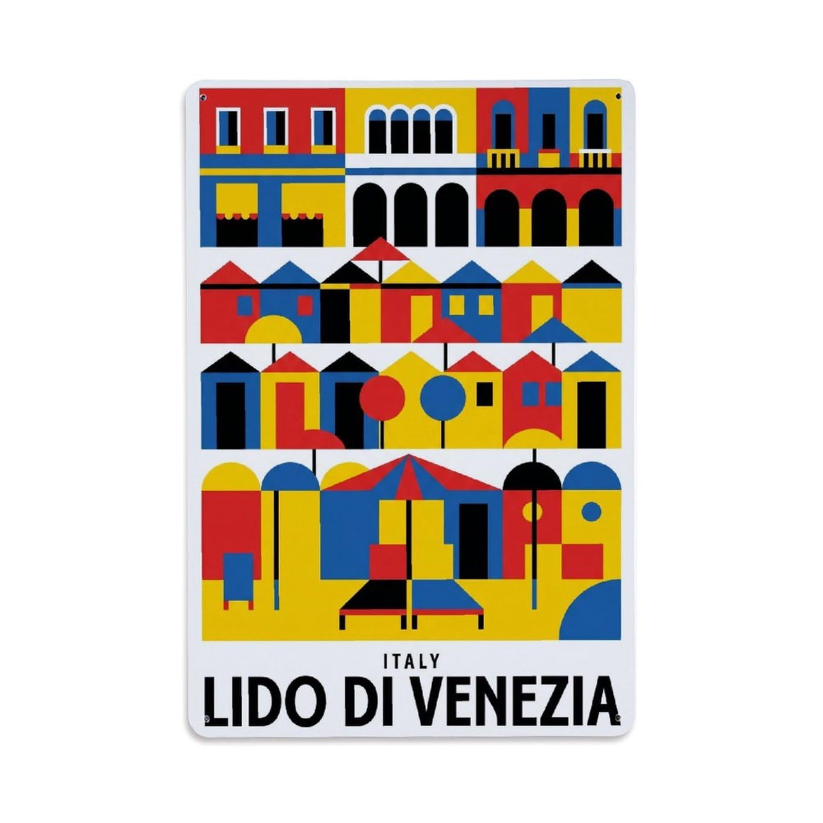Olhnbad Style Lido Di Venezia Italy Beach Cabins Geometric Travel Metal Tin Sign
