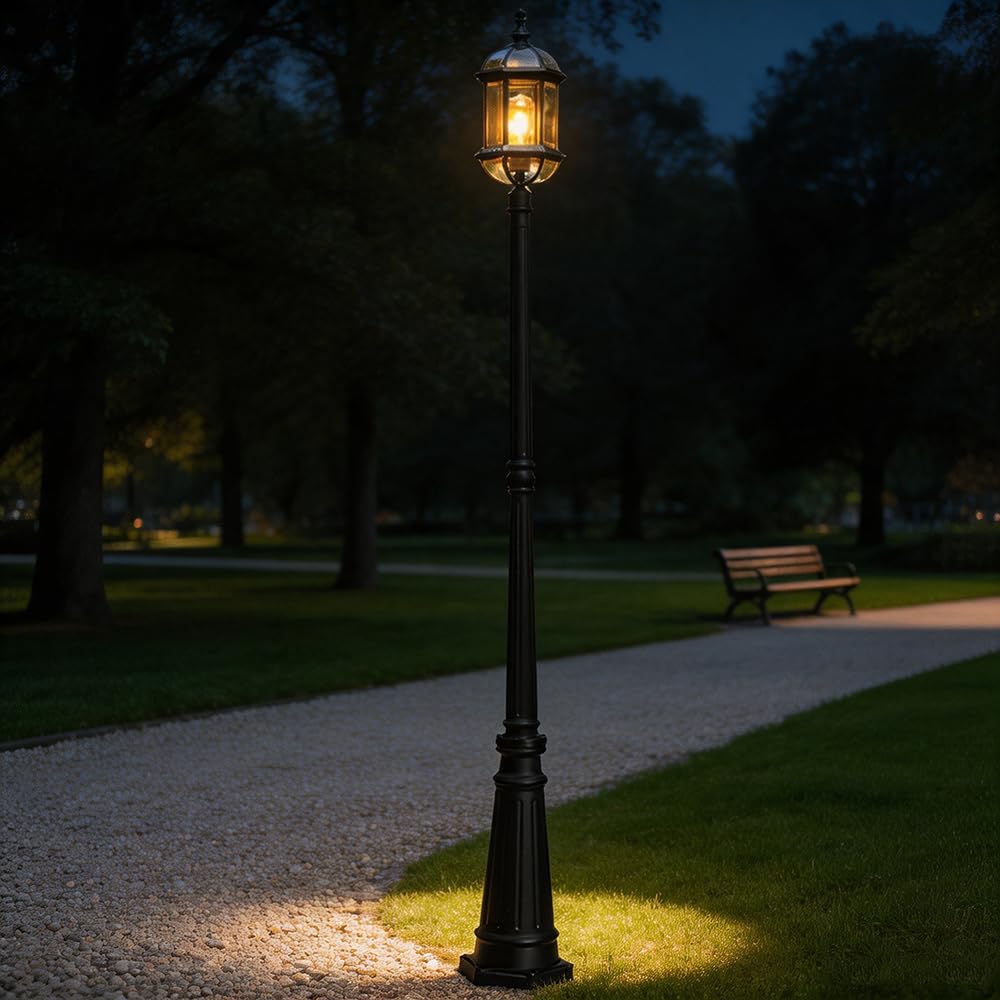 Zewnętrzna lampa podłogowa ogrodowa E27 Latarnia Vintage Słupek Aluminiowy Szklany