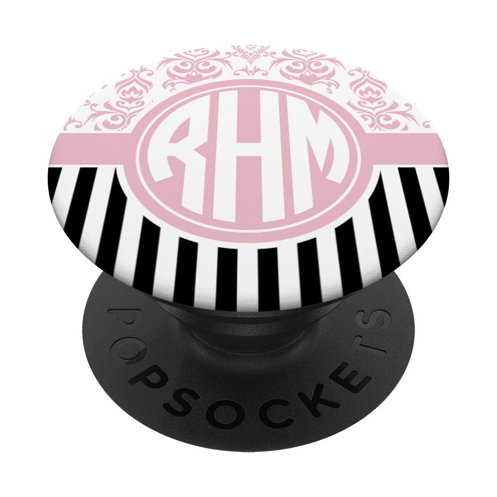 RHM Monogram Gift pink Damask Initials RHM or RMH PopSockets Grip and Stand for Phones and Tablets