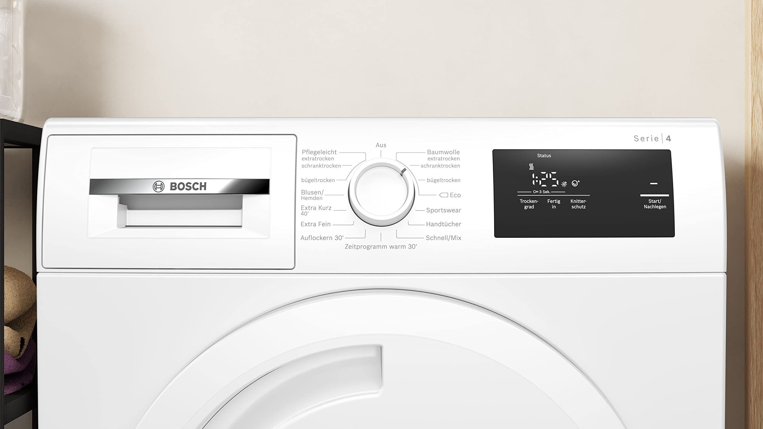 Bosch Wärmepumpentrockner für 7 kg Wäsche, Serie 4, 243 kWh pro Jahr, Auto Dry, Sensitive Drying-System, Umweltfreundliches Kühlmittel, Weiß, WTH83003
