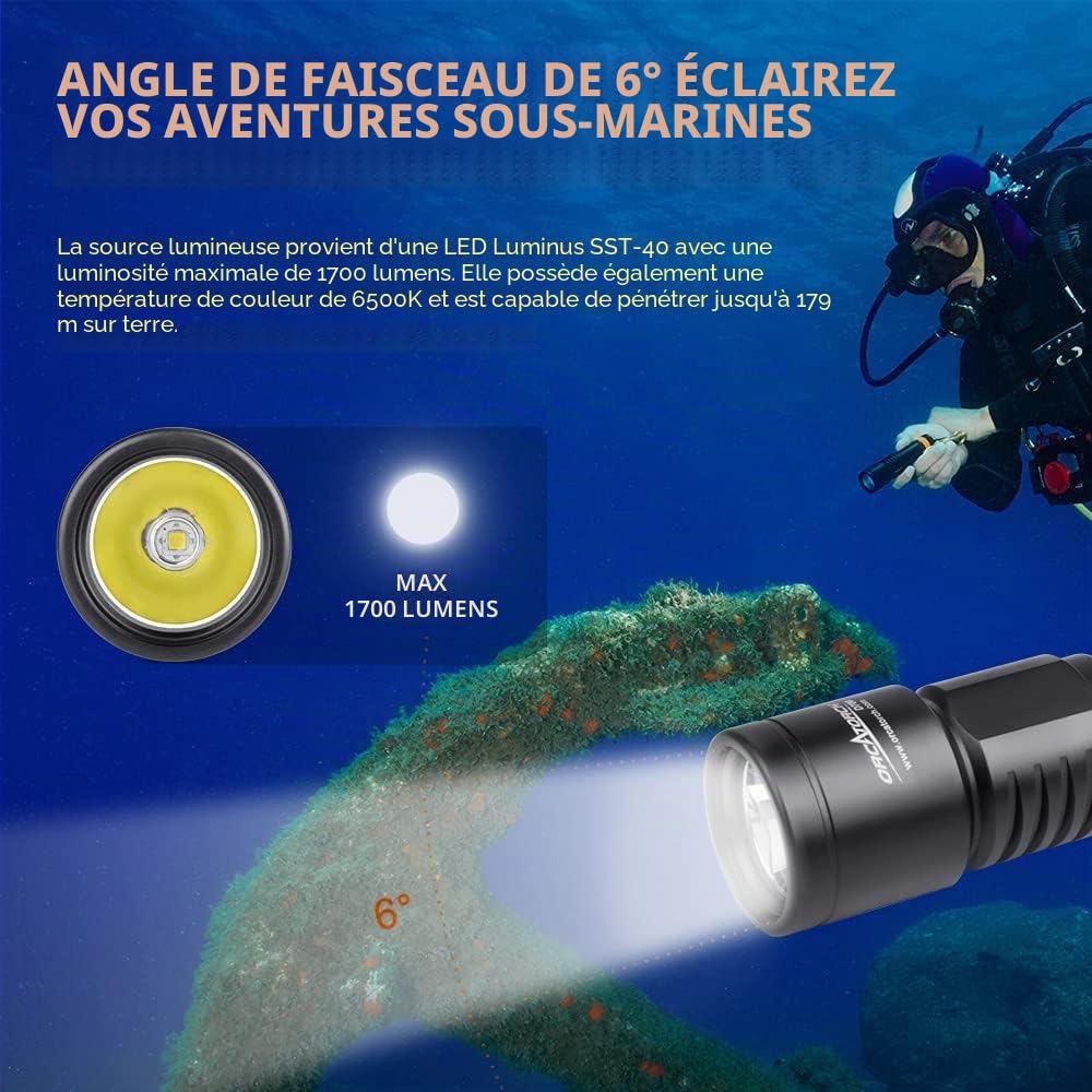 ORCATORCH Lampe de plongée D700 1700 lumens - 150 m de profondeur