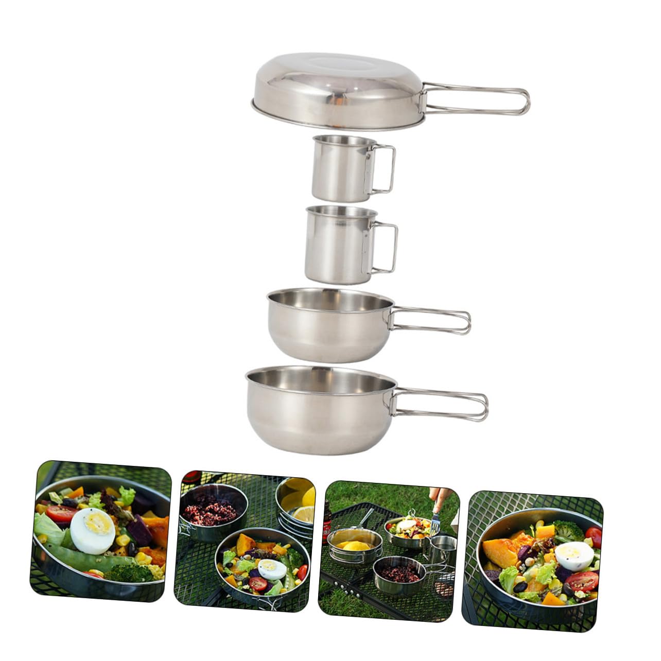 5pezzi Ciotola in Acciaio Inox da Campeggio Set di Stoviglie da Picnic Utensili da Cucina in Acciaio Inox per Barbecue Pesca Stoviglie in Durevoli e Facili da Pulire