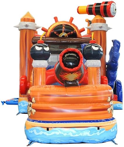 Miniatura 7 de TentandTable Pirate Ship - Combo casa de rebote inflable y tobogán acuático con entrada de pared para trepar, 32 x 16 x 15.5pies, calidad comercial,