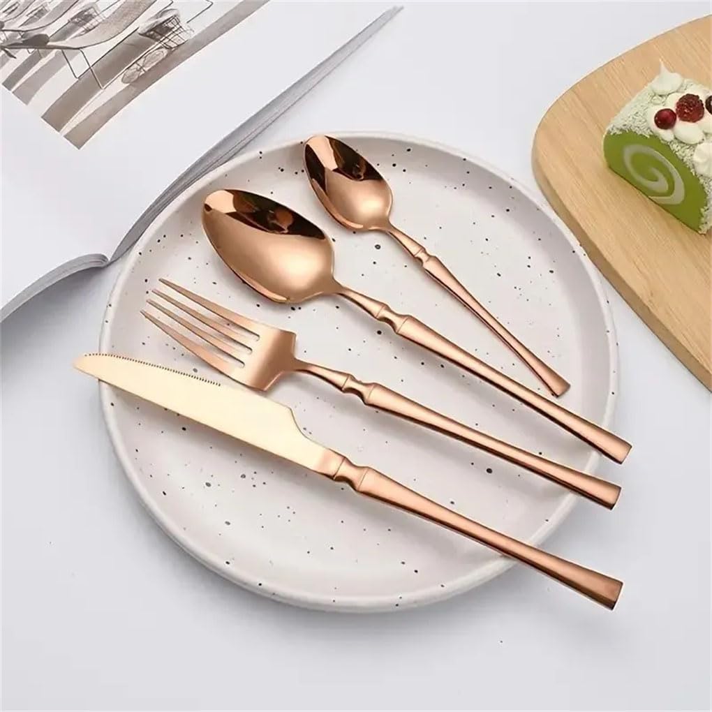 24-teiliges goldenes Besteckset aus Edelstahl, Elegantes Messer-, Gabel- und Löffelset für Familienrestaurants, hochwertiges Küchenzubehör (24-teilig, Roségold)