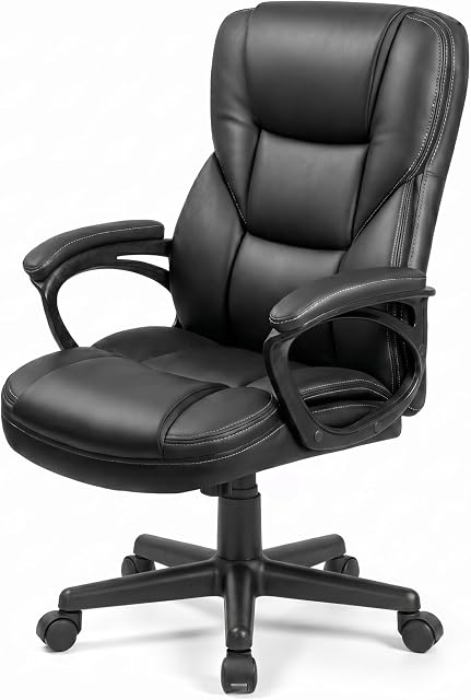 GUNJI Executive Office Chair High Back PU Leather Adjustable Ergonomic Desk Chair, Swivel Computer Chair with Lumbar Support, Black