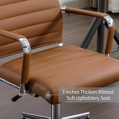 Miniatura 5 de Silla de escritorio de oficina moderna, sillas de sala de conferencias con ruedas, silla ejecutiva de cuero con respaldo alto, ergonómica giratoria