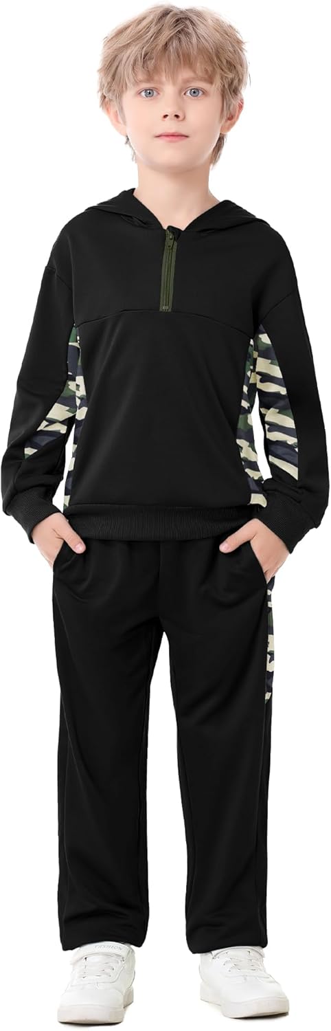 Boys Clothes 2 Piece Boy Outfits Quarter Zip Pullover Hoodie+Pants Fall Winter Colorblock Sweatsuits 5-12Y - Image 2